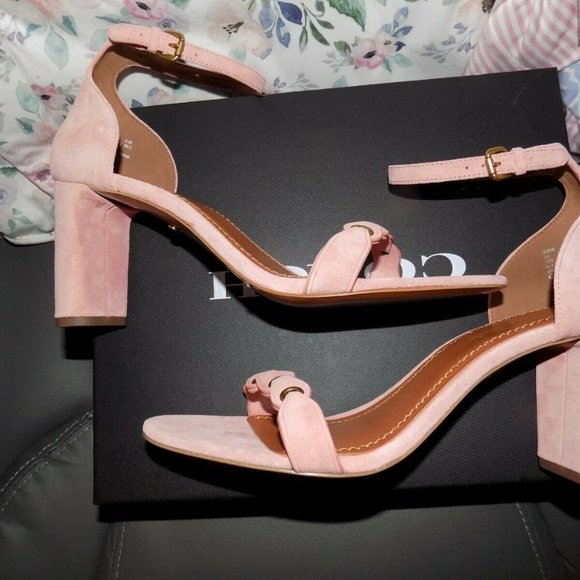 COACH Peony (Pink) Suede Sandal Heel NEW - Picture 2 of 6